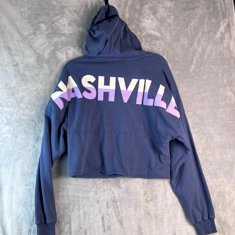 Spirit Jersey Nashville Cropped Hoodie Navy Blue Long Sleeve Graphic Top Medium - Picture 3 of 10